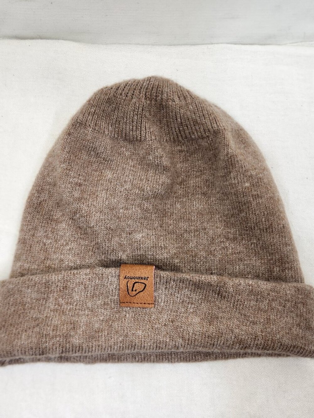 Jaxmonoy Beige 100% Cashmere Beanie Knit Cap Hat